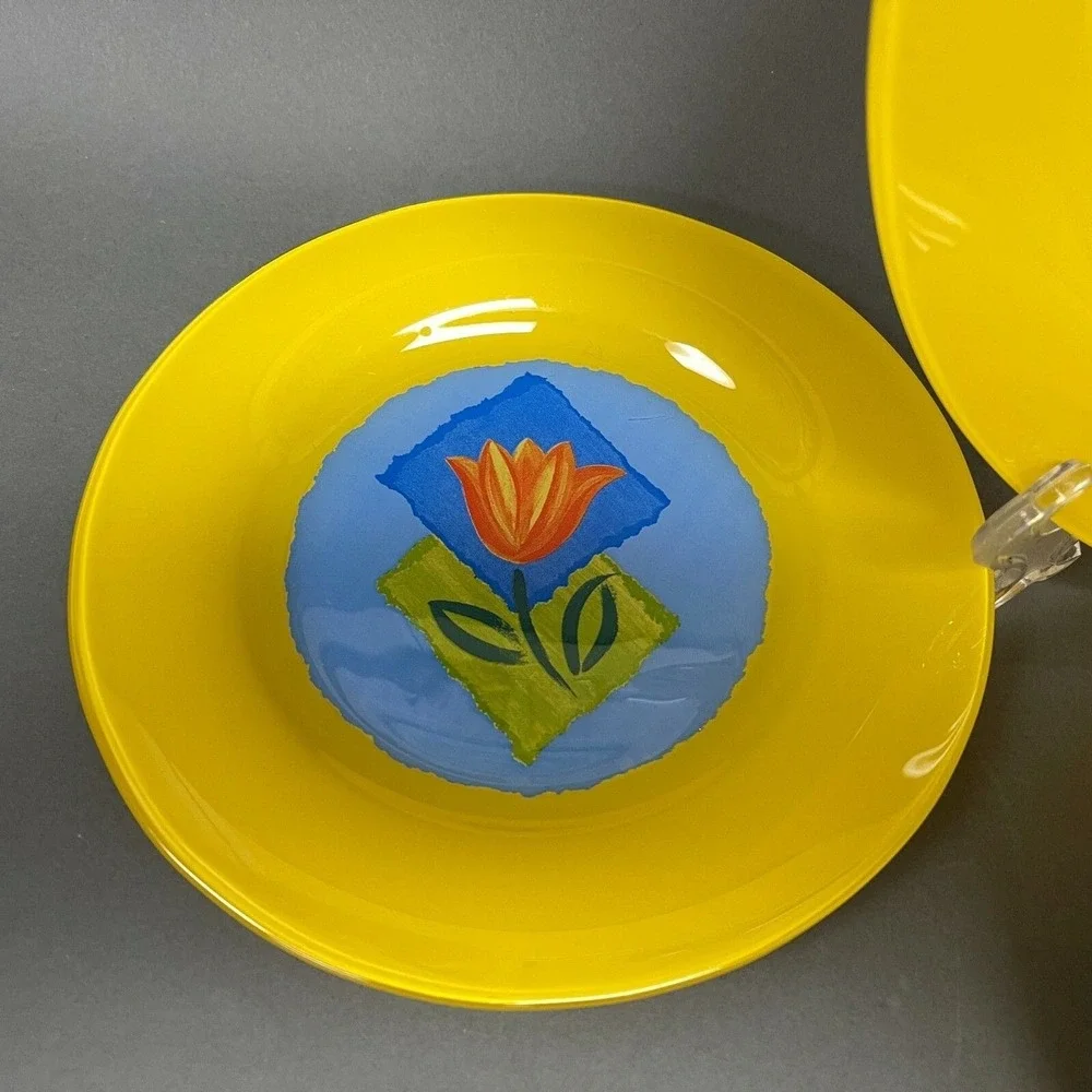 Cristal D'Arques-Durand Tulips Maty's Yellow Bowl Dinner Salad‎ Plates Glass